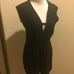 Black back zip romper, with cinched waist